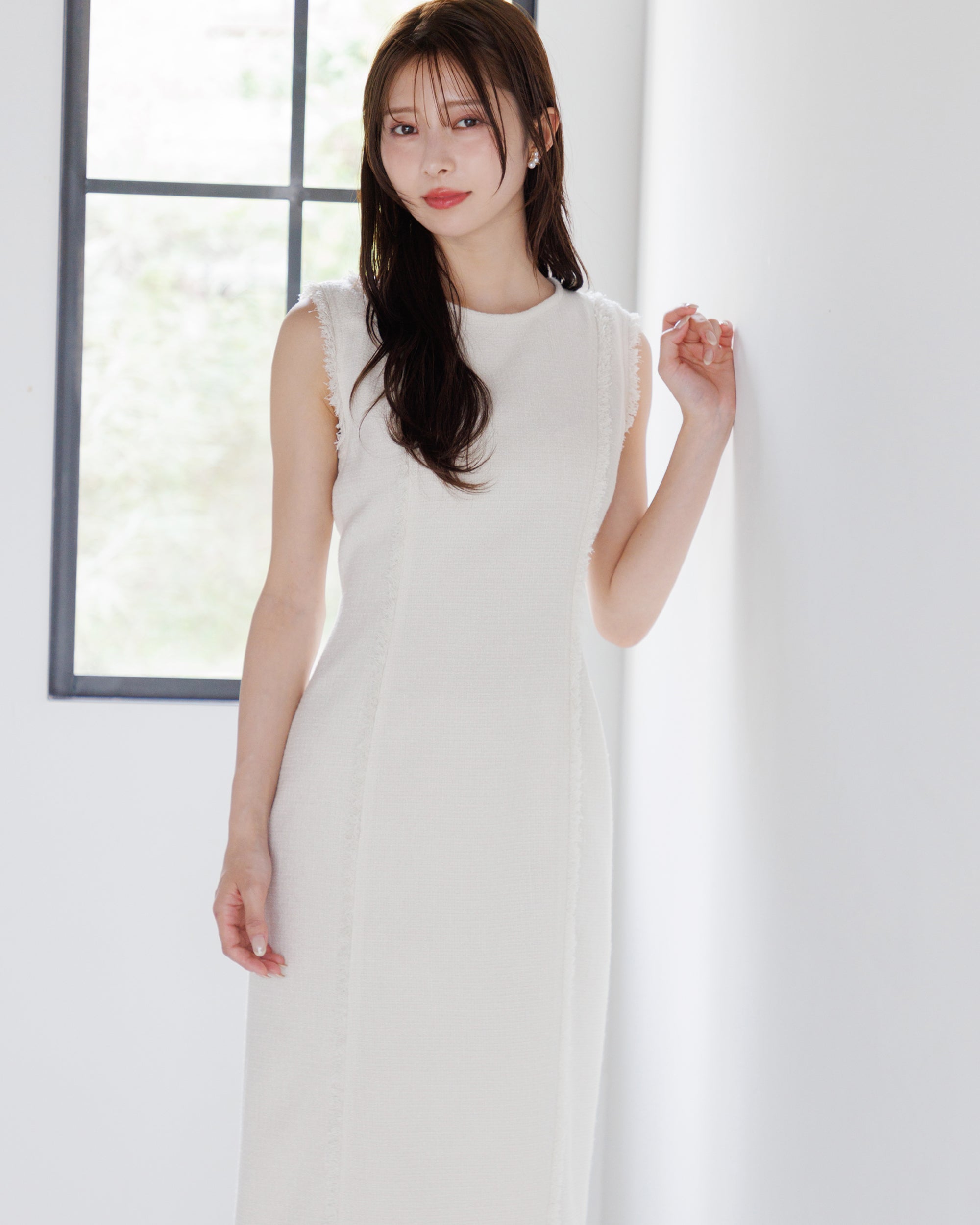 先行予約10%OFF】ノースリーブツイードフリンジワンピース – La lune