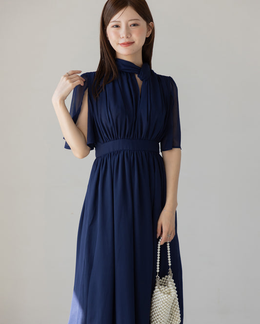 【60%OFF】スリットスリーブシフォンワンピース