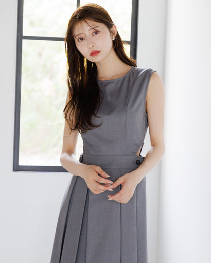【SPECIAL 10%OFF】ノースリーブサイドカットプリーツワンピース