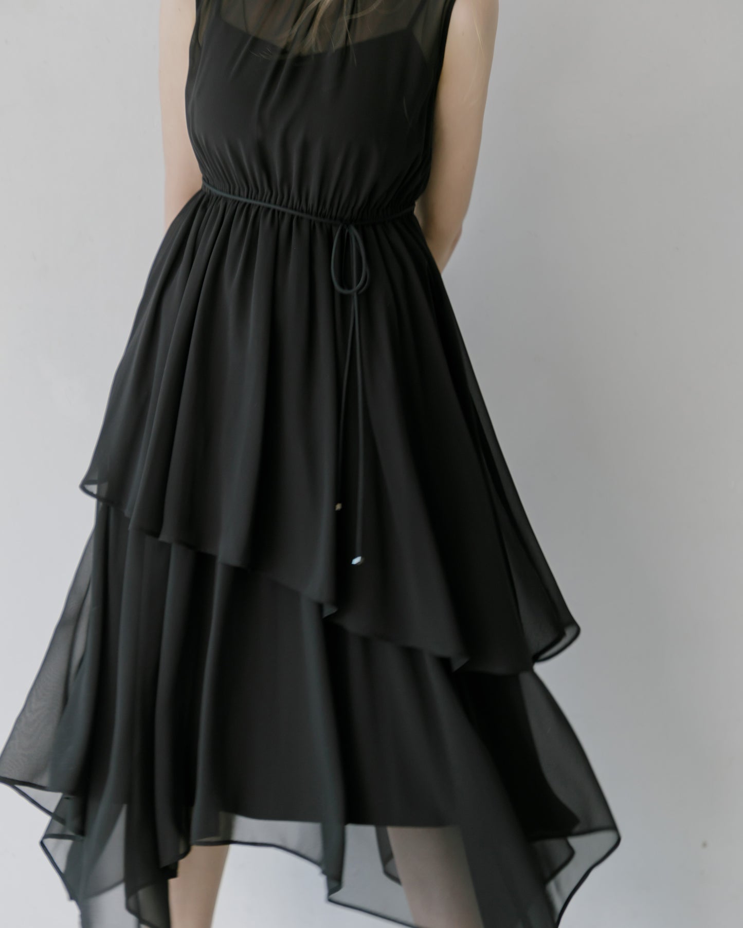【アイボリー/予約販売】ノースリーブシフォンギャザーワンピース