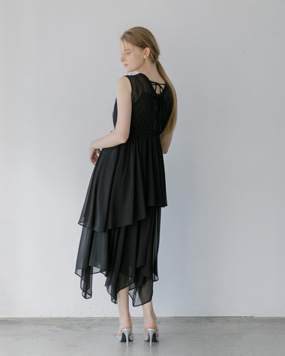 【アイボリー/予約販売】ノースリーブシフォンギャザーワンピース