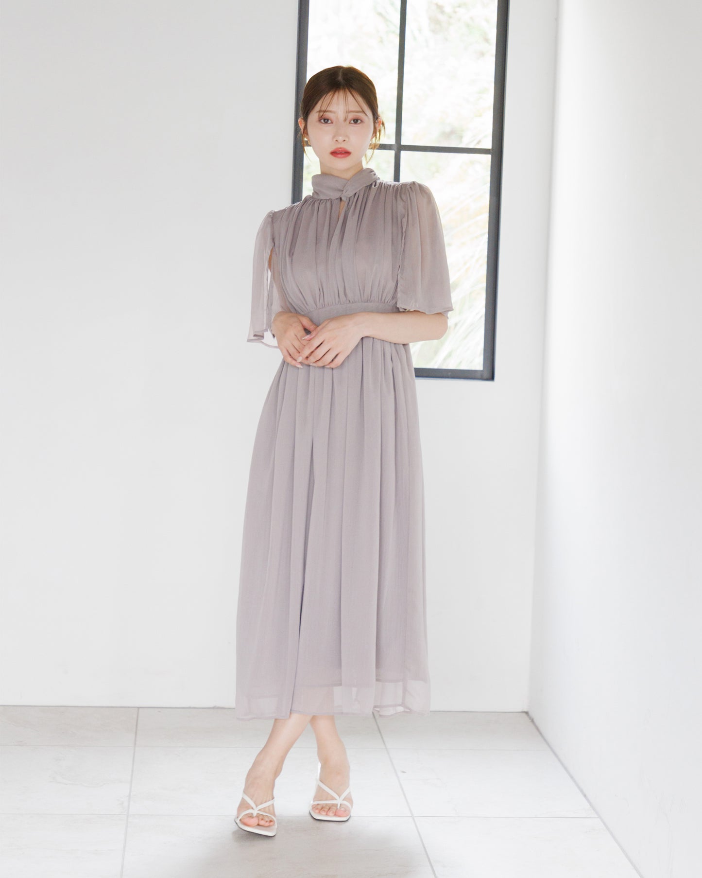 【RESTOCK】スリットスリーブシフォンワンピース