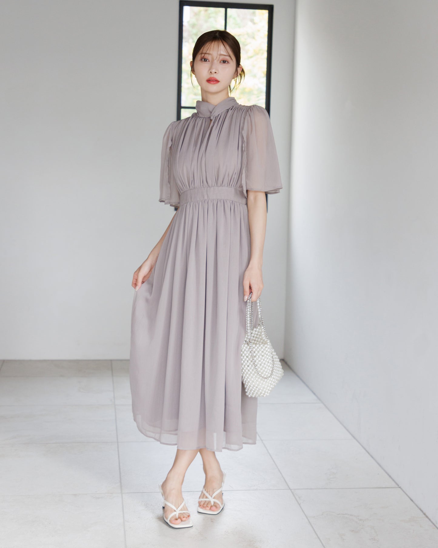 【RESTOCK】スリットスリーブシフォンワンピース