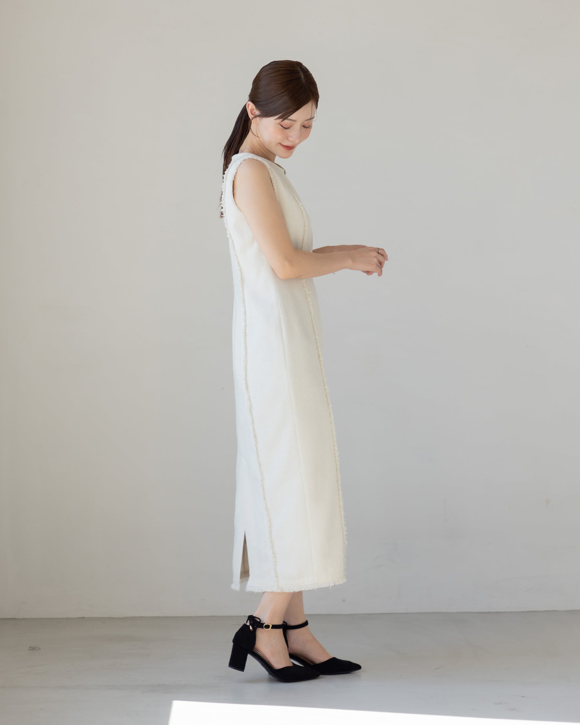 SPECIAL 10%OFF】ノースリーブツイードフリンジワンピース – La lune