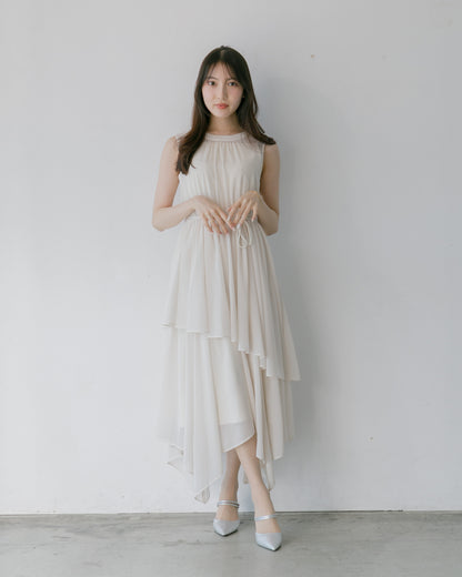 【アイボリー/予約販売】ノースリーブシフォンギャザーワンピース