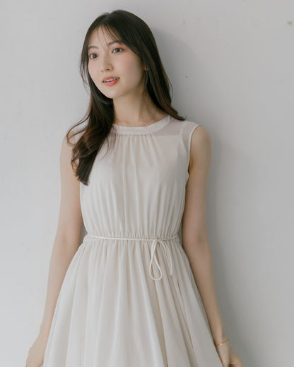 【アイボリー/予約販売】ノースリーブシフォンギャザーワンピース