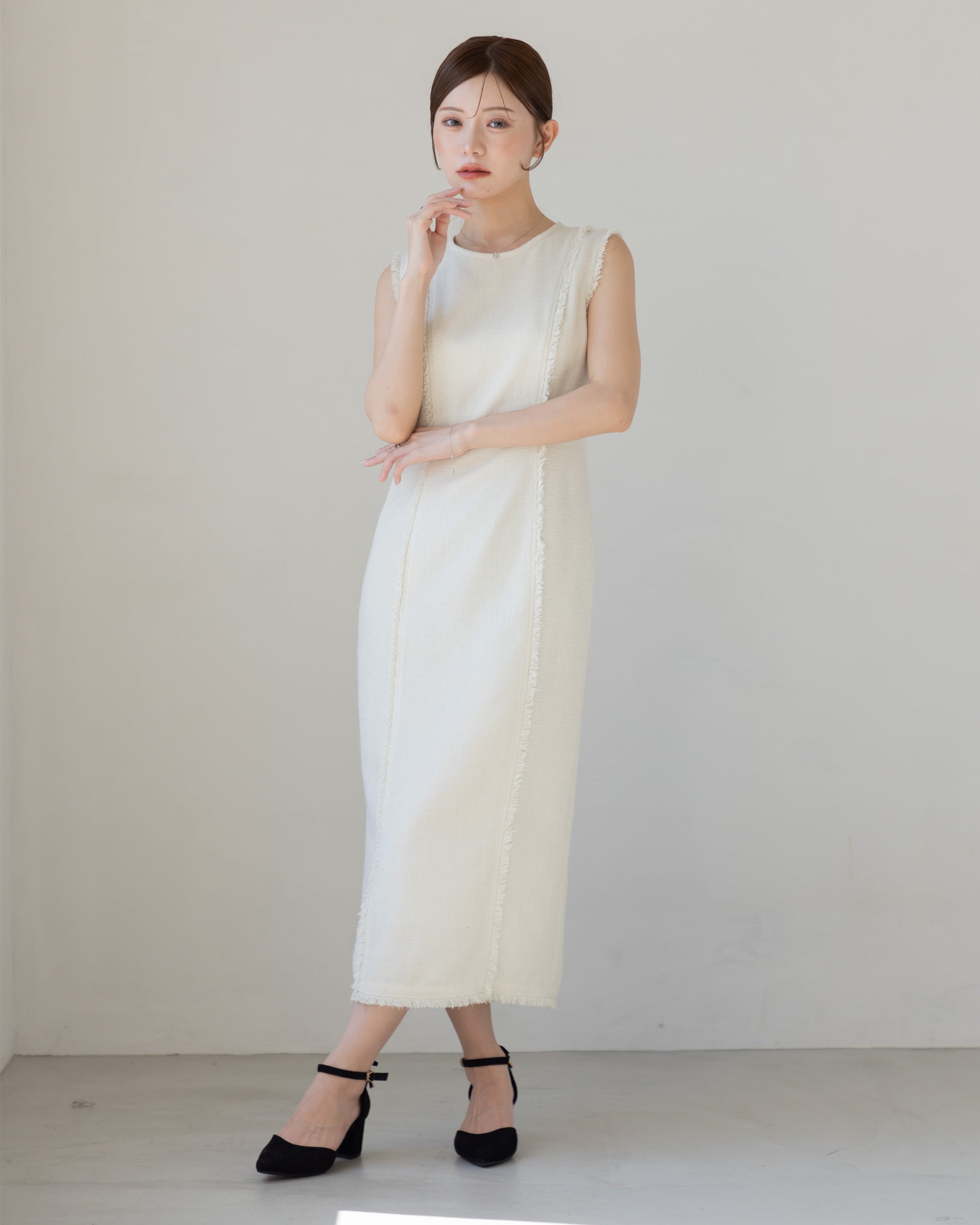 SPECIAL10%OFF】ノースリーブツイードフリンジワンピース – La lune