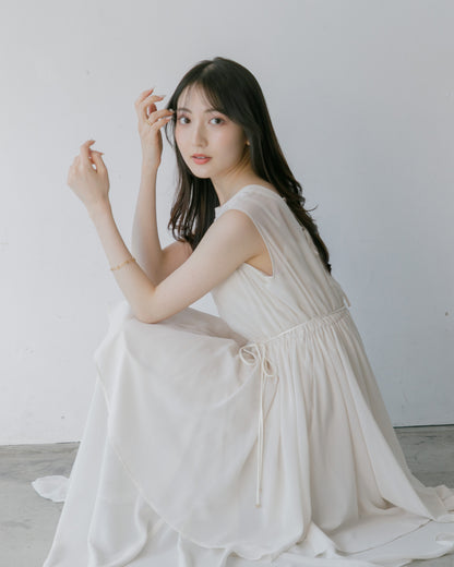 【アイボリー/予約販売】ノースリーブシフォンギャザーワンピース