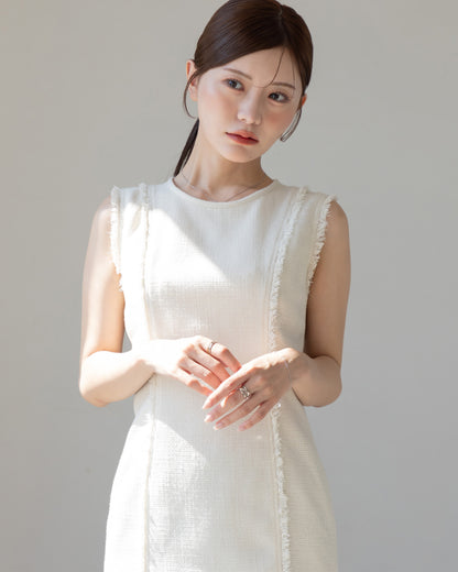 【AUTUMN ITEM】ノースリーブツイードフリンジワンピース