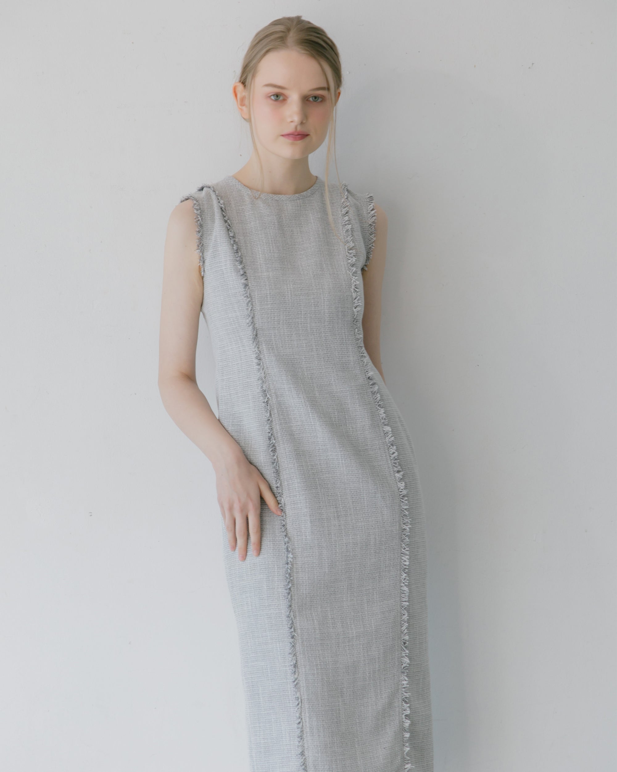 先行予約10%OFF】ノースリーブツイードフリンジワンピース – La lune