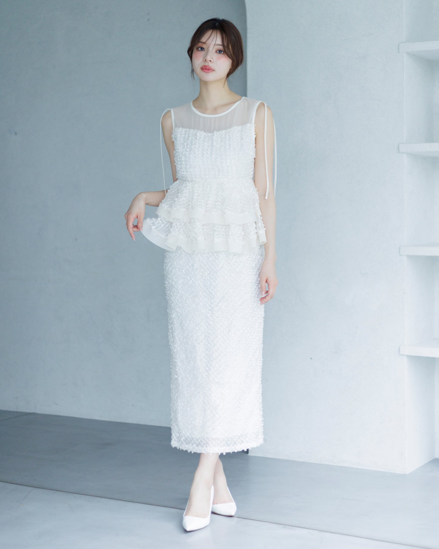 【予約販売】ペプラムジャガードワンピース