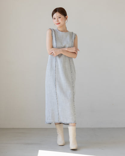 【AUTUMN ITEM】ノースリーブツイードフリンジワンピース