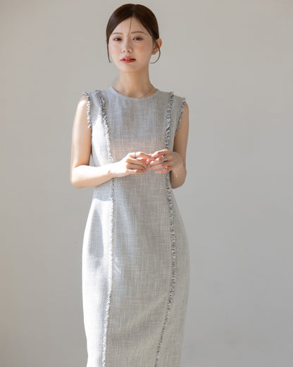 【AUTUMN ITEM】ノースリーブツイードフリンジワンピース