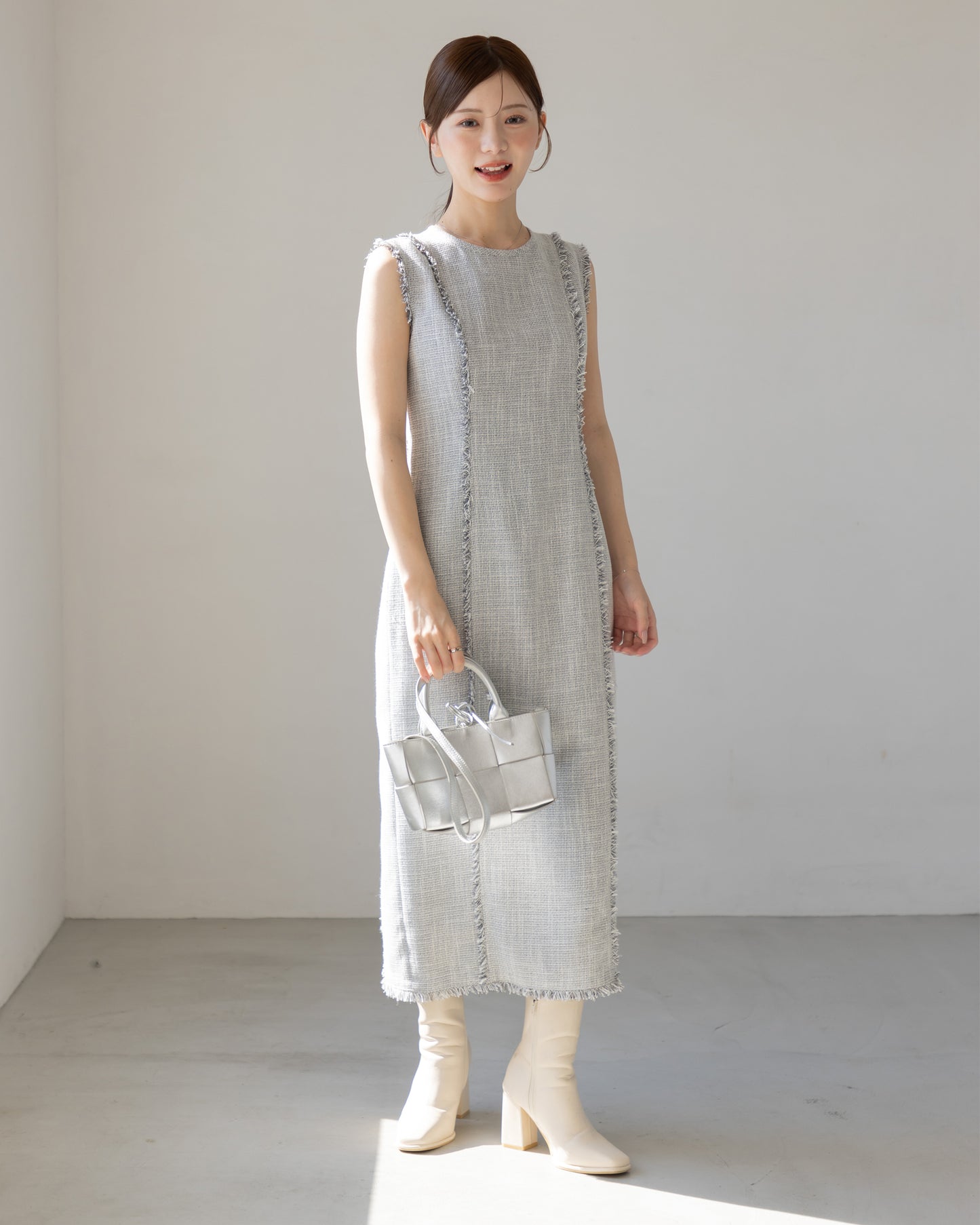 【AUTUMN ITEM】ノースリーブツイードフリンジワンピース