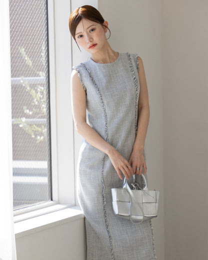 【AUTUMN ITEM】ノースリーブツイードフリンジワンピース