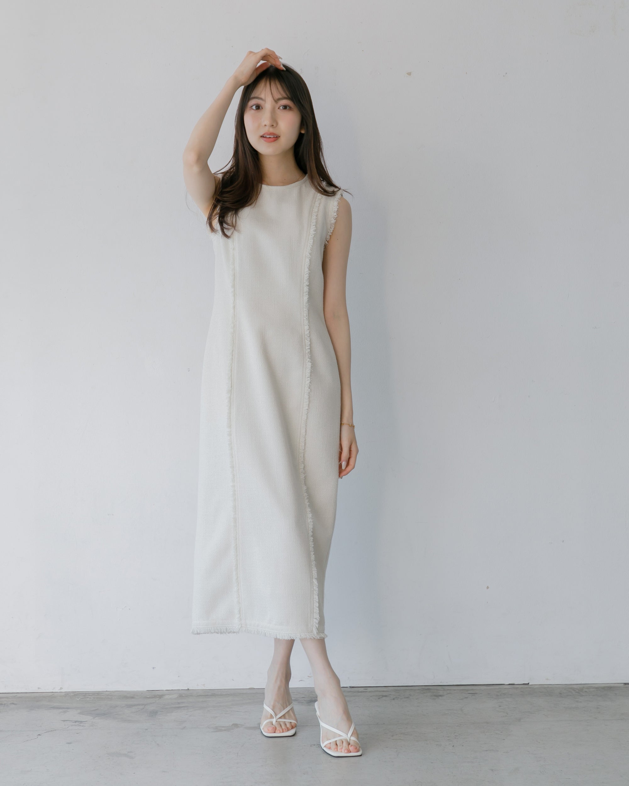 ノースリーブ ツイード フリンジ ワンピース【送料込】 先行予約10%OFF】ノースリーブツイードフリンジワンピース – La lune