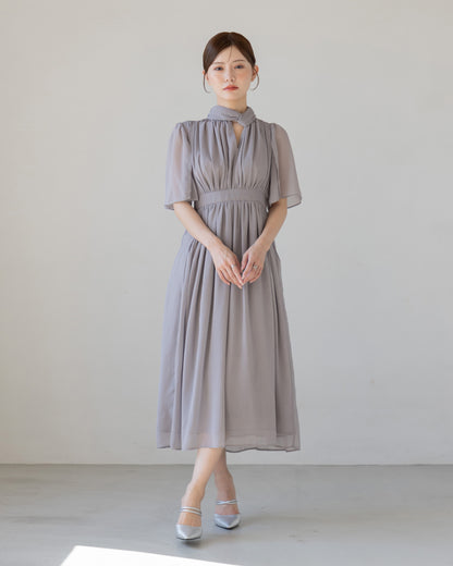 【60%OFF】スリットスリーブシフォンワンピース