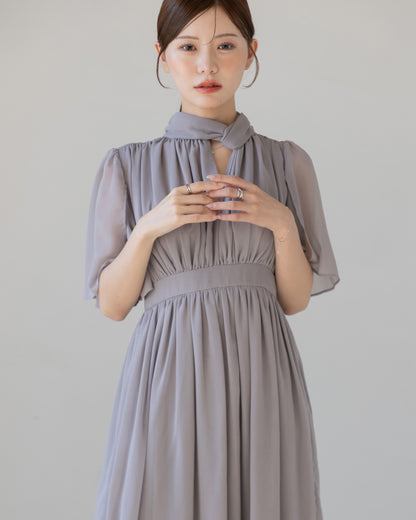 【60%OFF】スリットスリーブシフォンワンピース