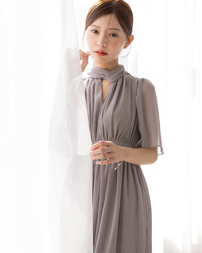 【60%OFF】スリットスリーブシフォンワンピース