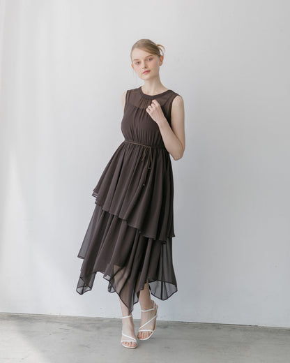 【アイボリー/予約販売】ノースリーブシフォンギャザーワンピース