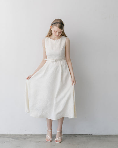 【LOW STOCK】ノースリーブジャガードフレアワンピース