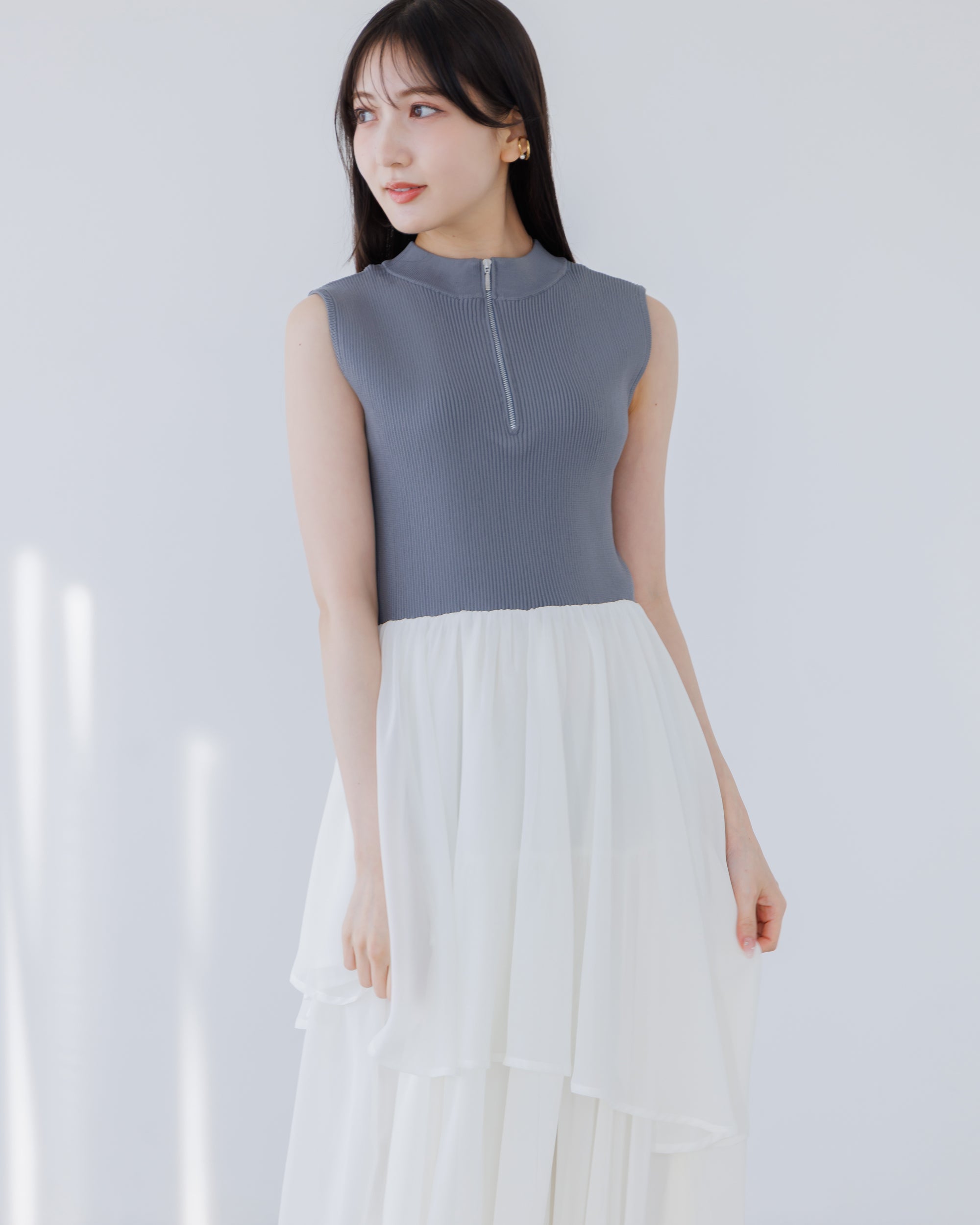 NEW】ドッキングニットシフォンギャザーワンピース – La lune
