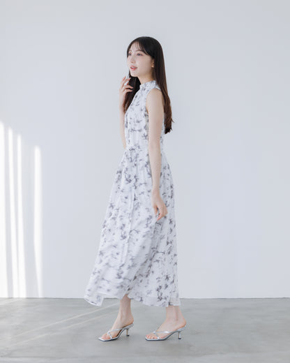 【予約販売】ホルターネックギャザーフラワーワンピース