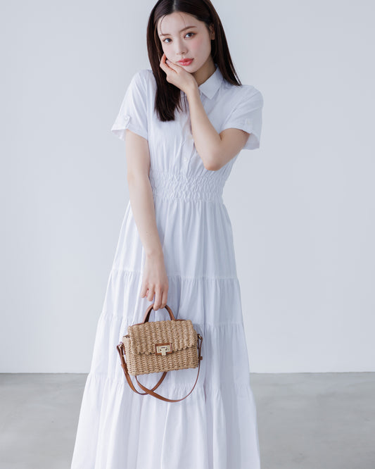 【LINE先行15%OFF】フレアシャツティアードストライプワンピース