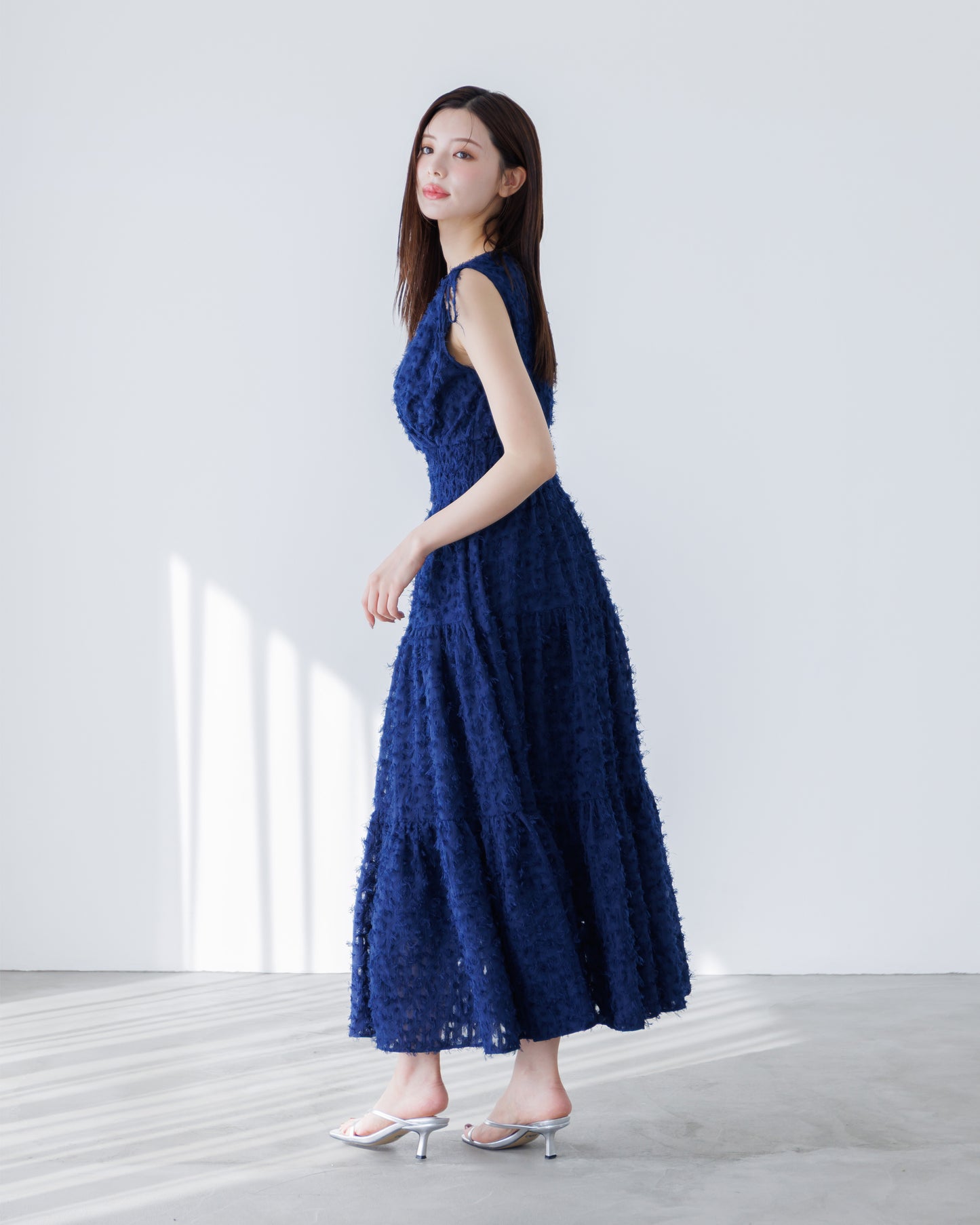 【NEW】ノースリーブフリンジジャガードワンピース