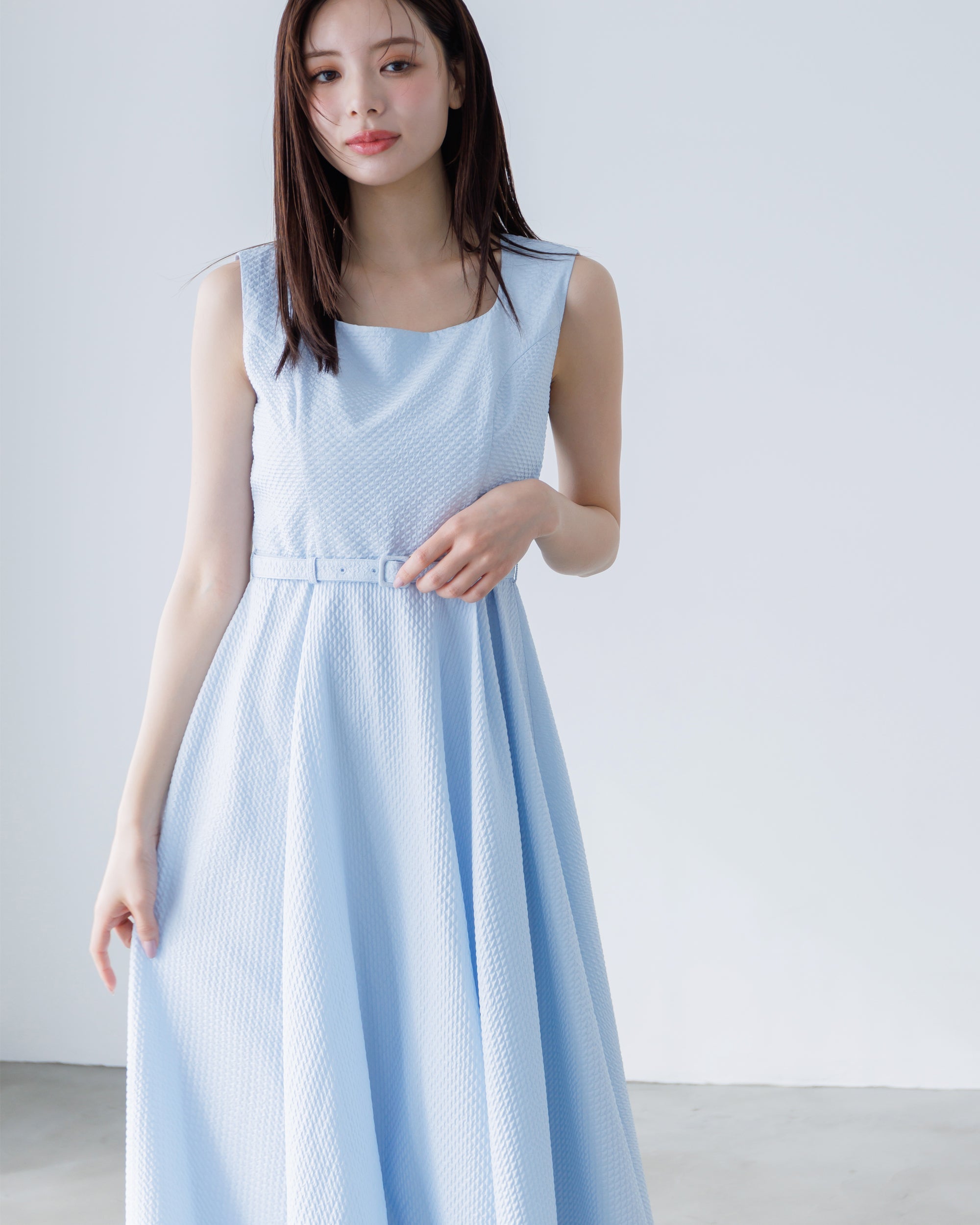 NEW】ノースリーブジャガードアシンメトリーワンピース – La lune