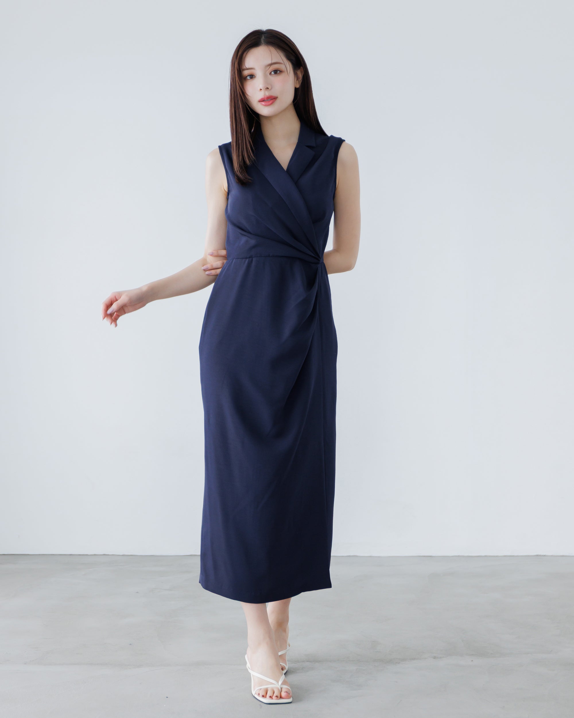 ノベルティ対象】ノースリーブカシュクールドレープワンピース – La lune