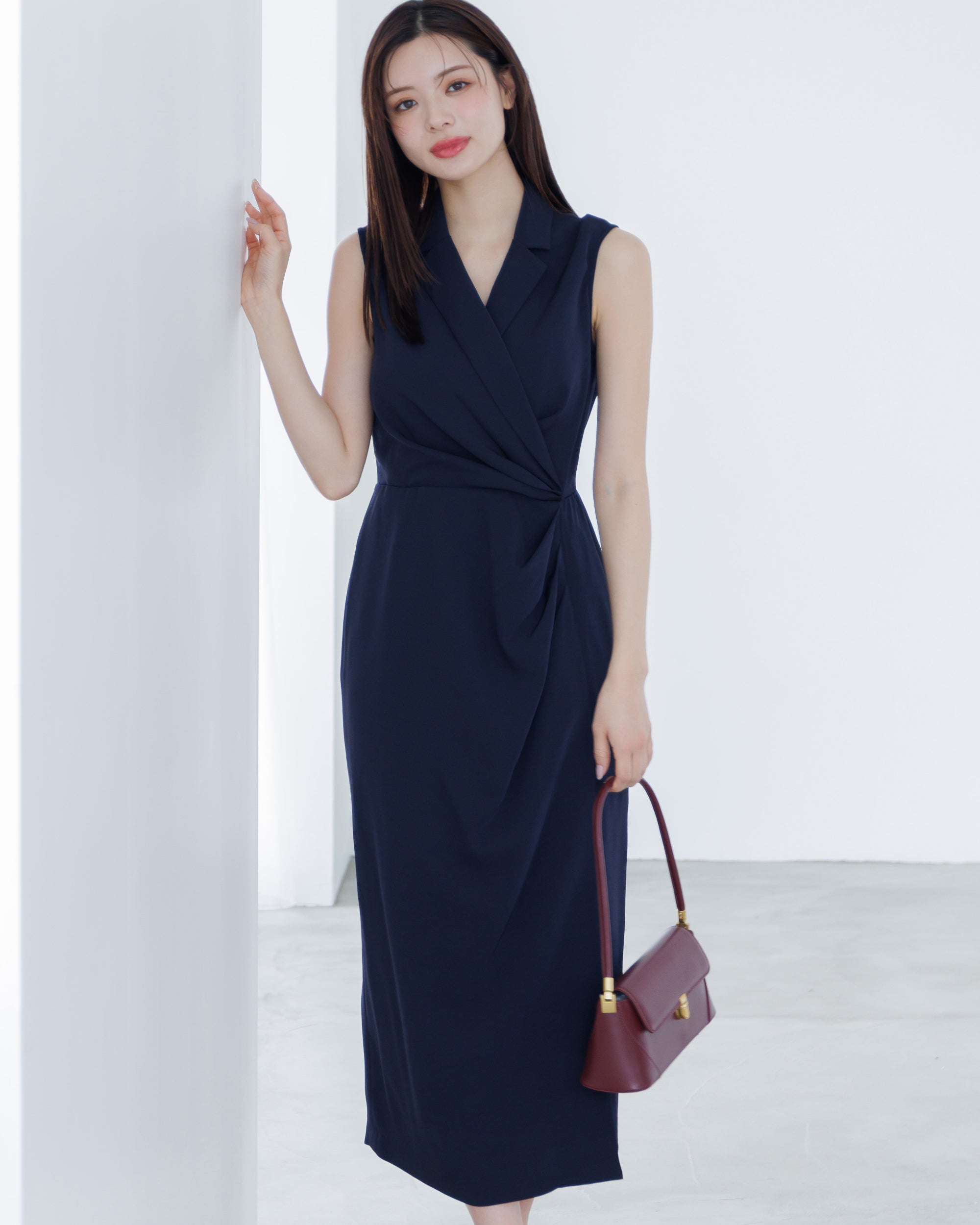 予約販売】ノースリーブカシュクールドレープワンピース – La lune