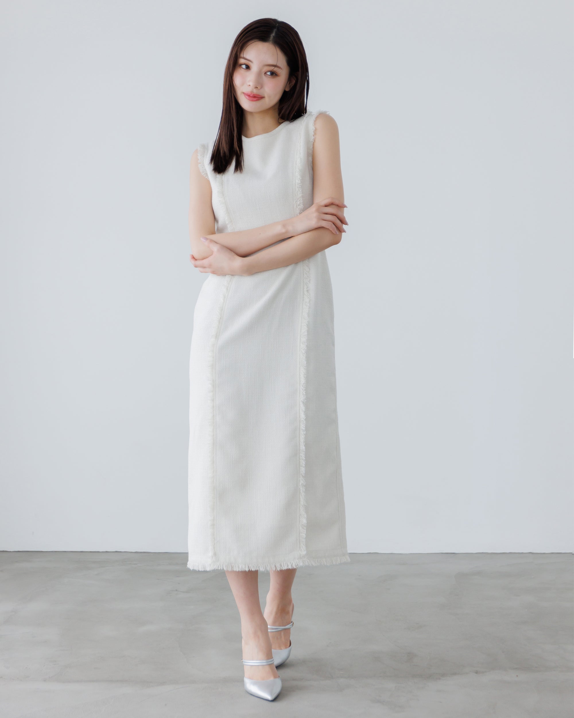 10%OFF】ノースリーブツイードフリンジワンピース – La lune