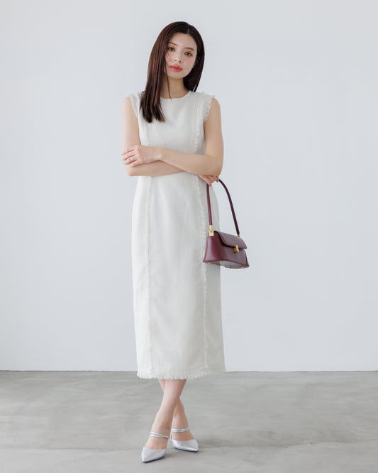【20%OFF】ノースリーブツイードフリンジワンピース
