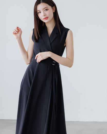【予約販売】ノースリーブトレンチジレフレアワンピース