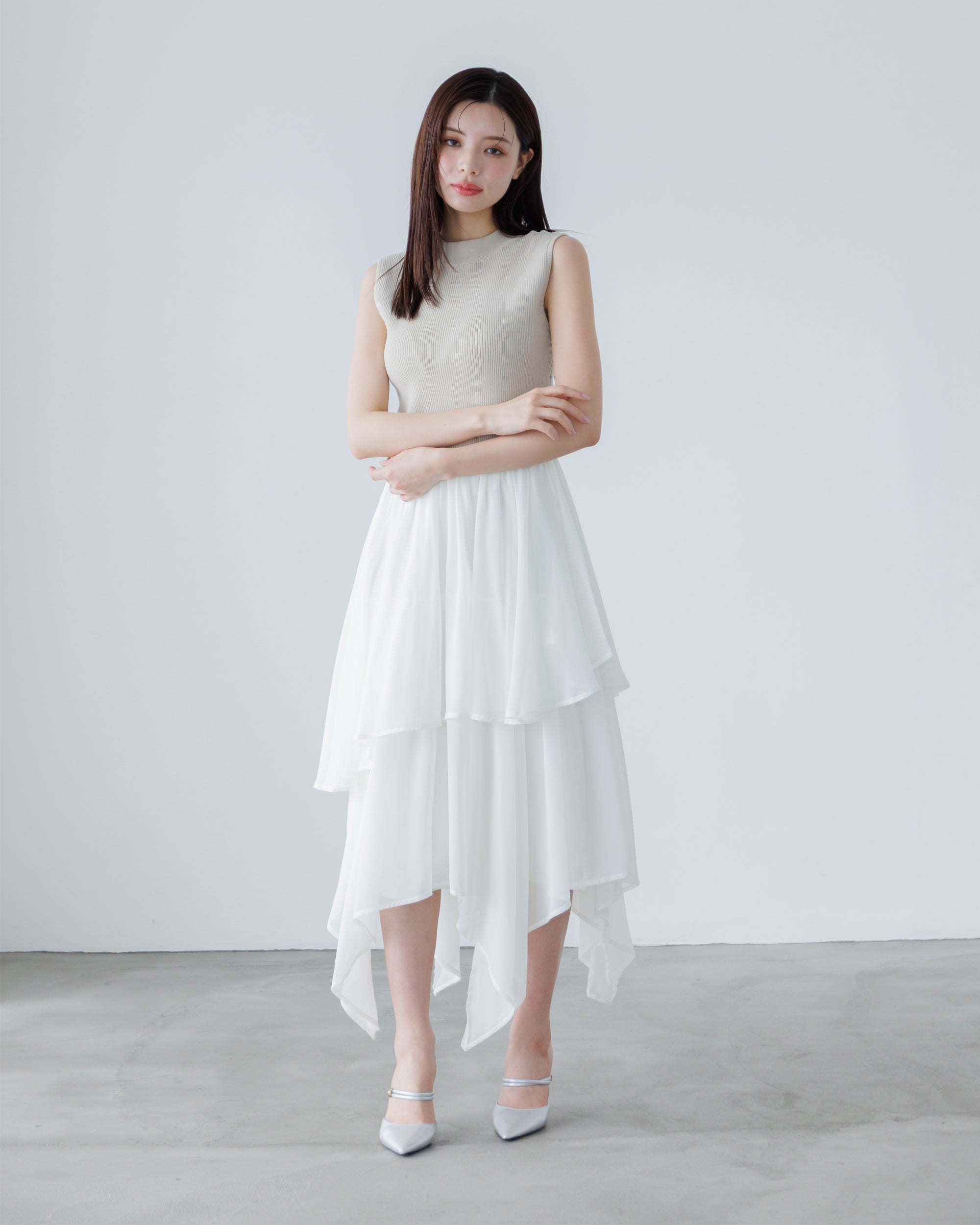 NEW】ドッキングニットシフォンギャザーワンピース – La lune