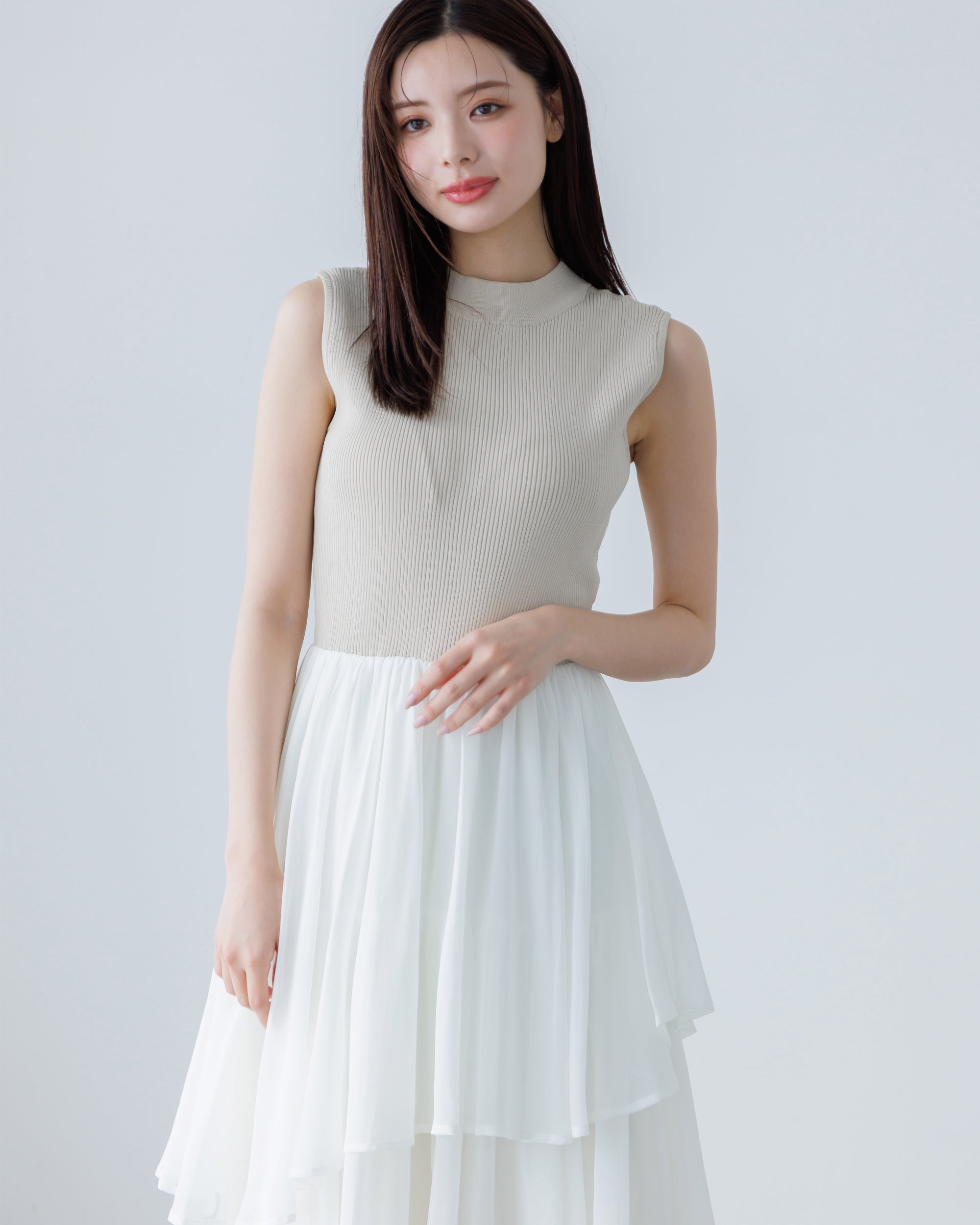 NEW】ドッキングニットシフォンギャザーワンピース – La lune