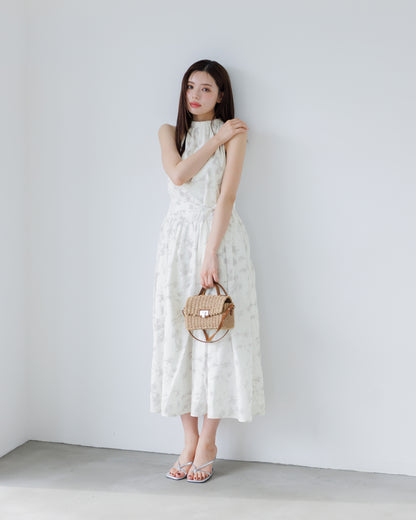 【予約販売】ホルターネックギャザーフラワーワンピース