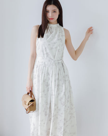 【予約販売】ホルターネックギャザーフラワーワンピース