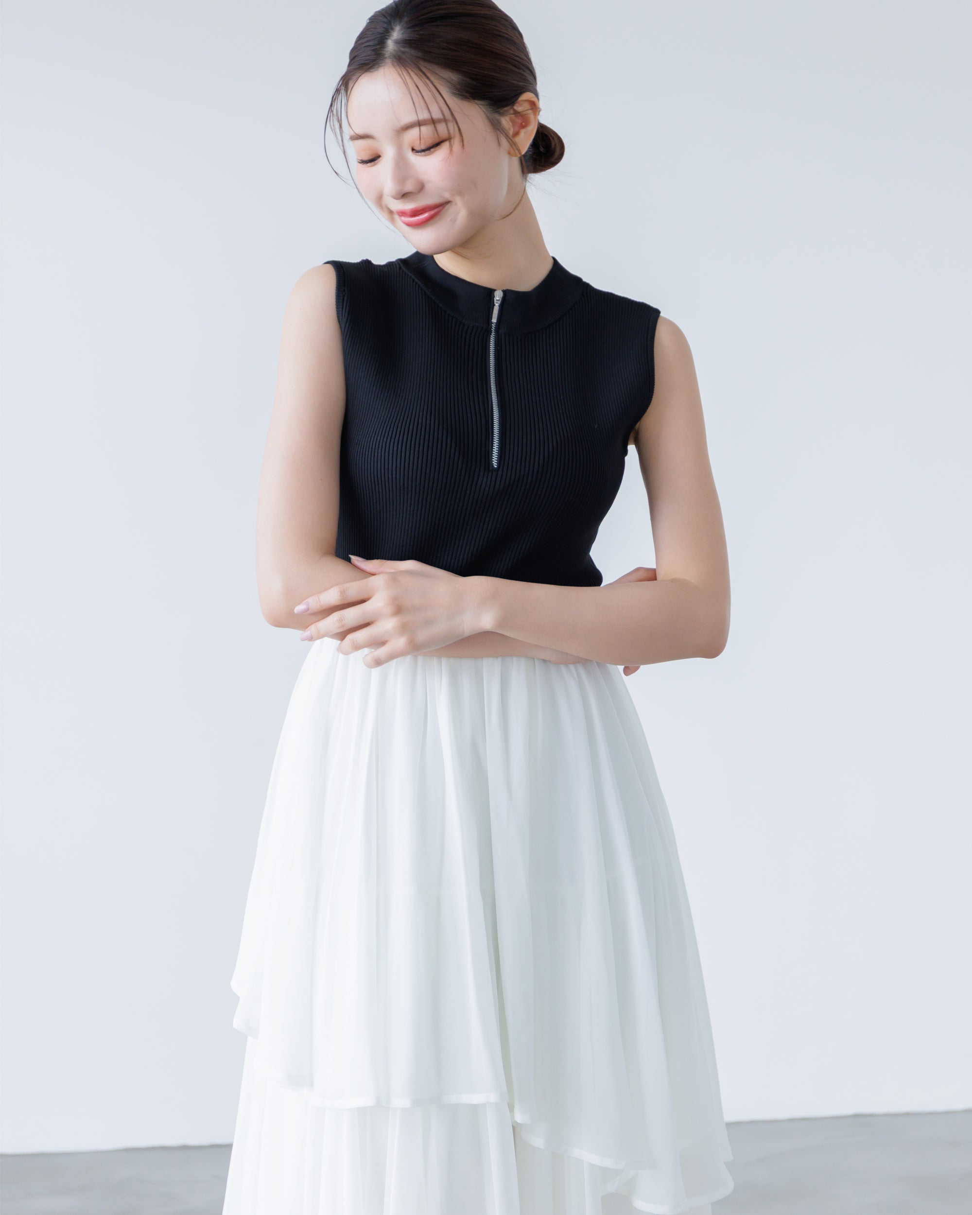 NEW】ドッキングニットシフォンギャザーワンピース – La lune