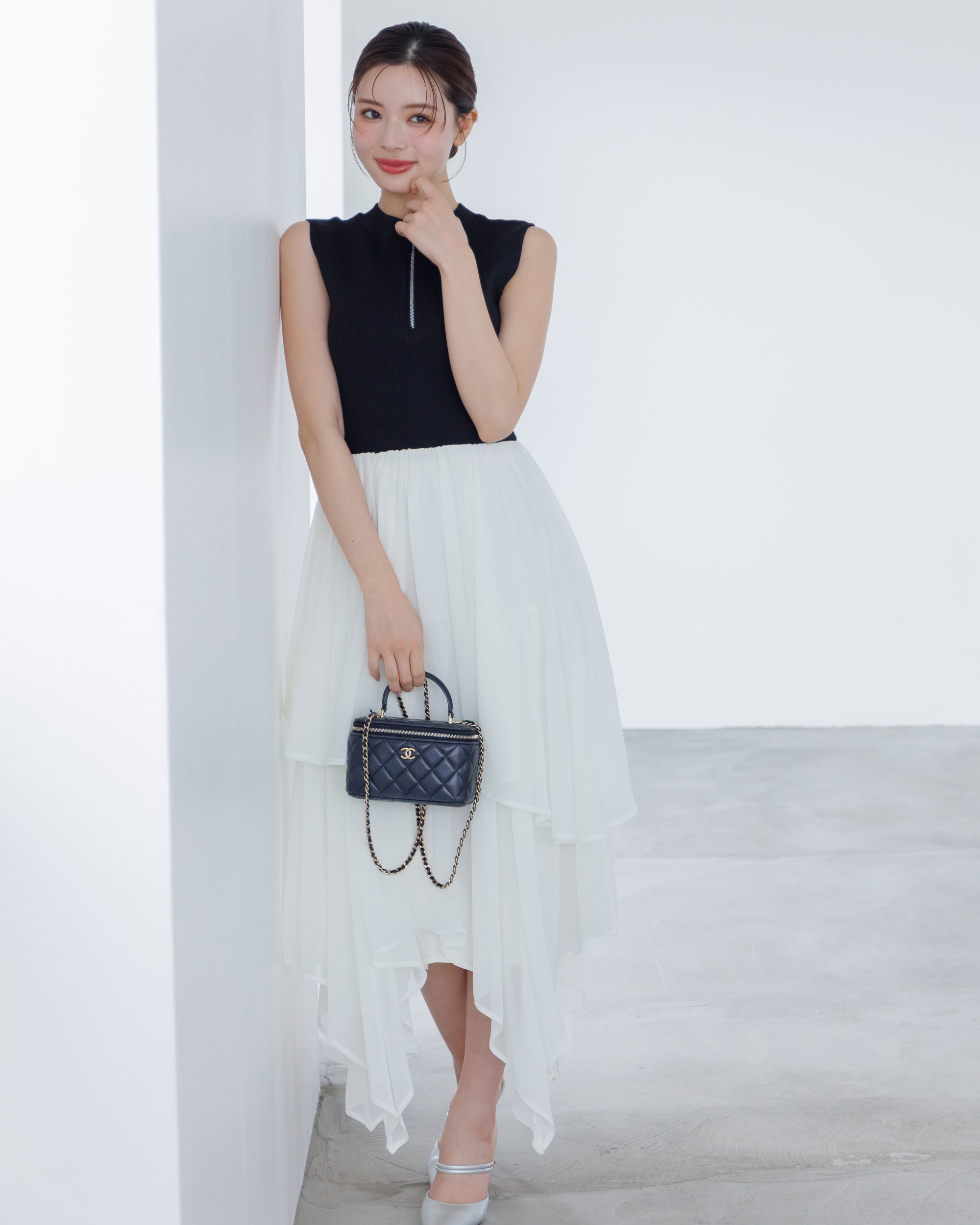 NEW】ドッキングニットシフォンギャザーワンピース – La lune