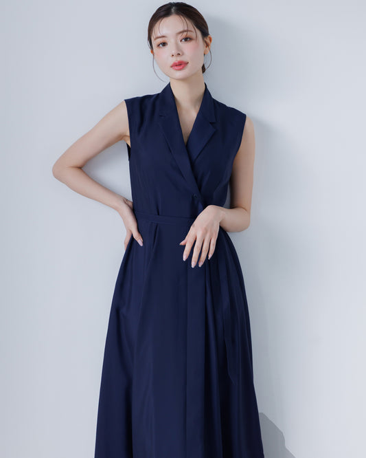 【LINE先行15%OFF】ノースリーブトレンチジレフレアワンピース