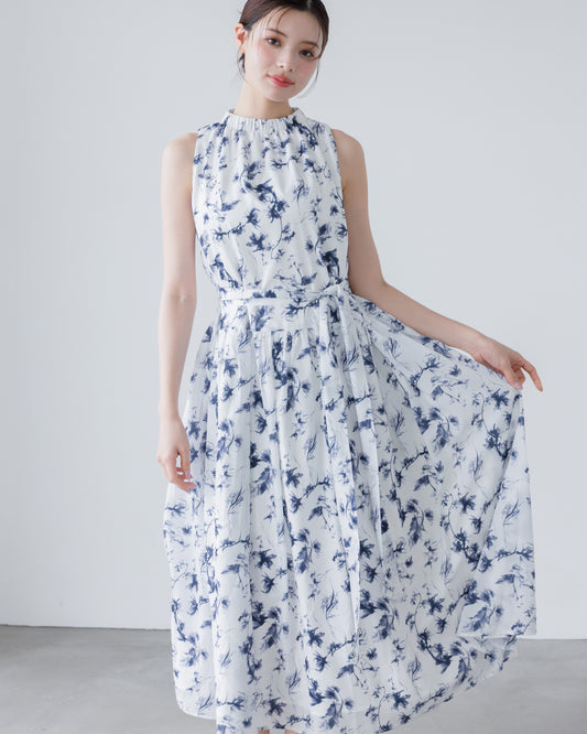 【LINE先行15%OFF】ホルターネックギャザーフラワーワンピース