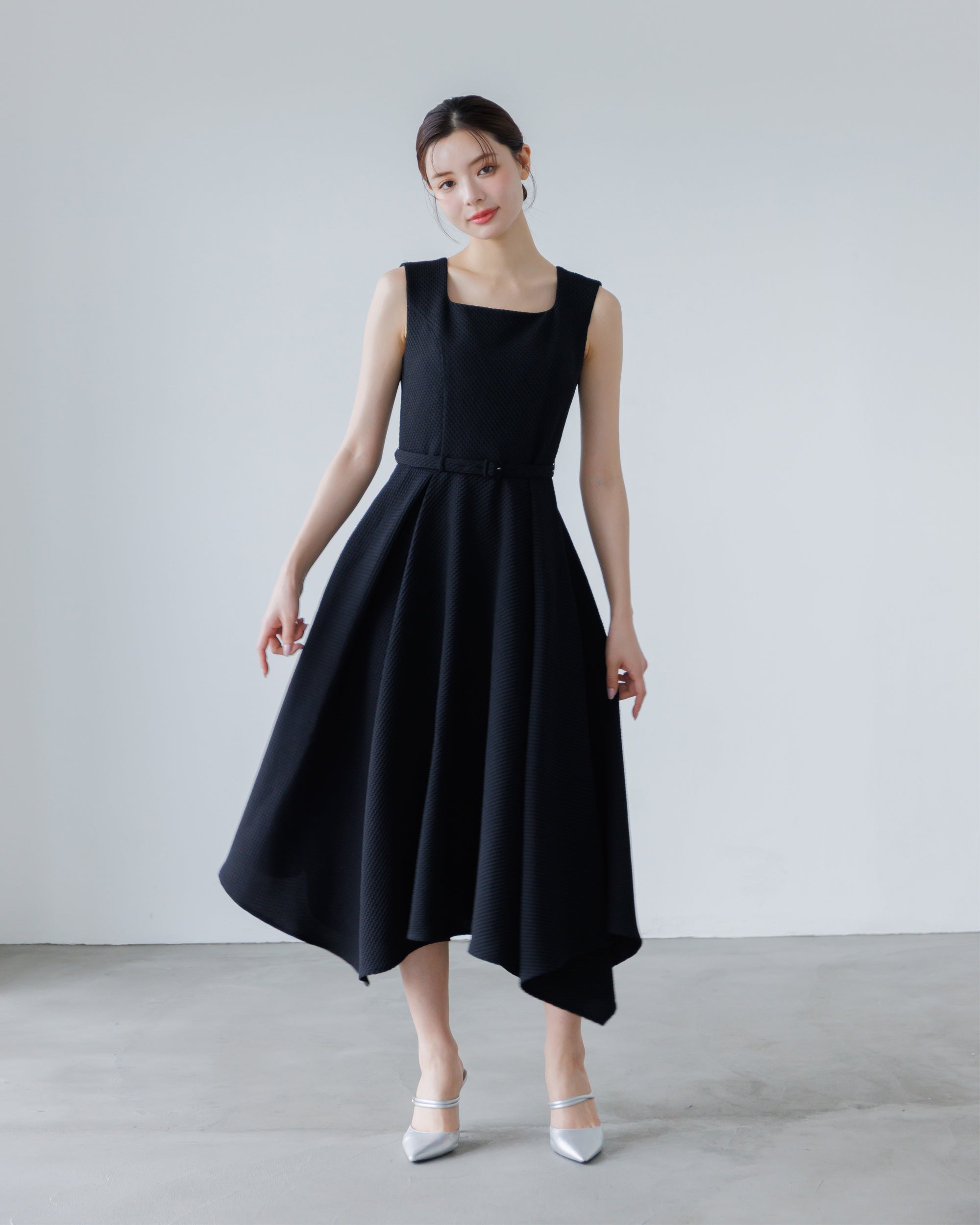 La lune ノースリーブジャガードアシンメトリーワンピース NEW】ノースリーブジャガードアシンメトリーワンピース – La lune