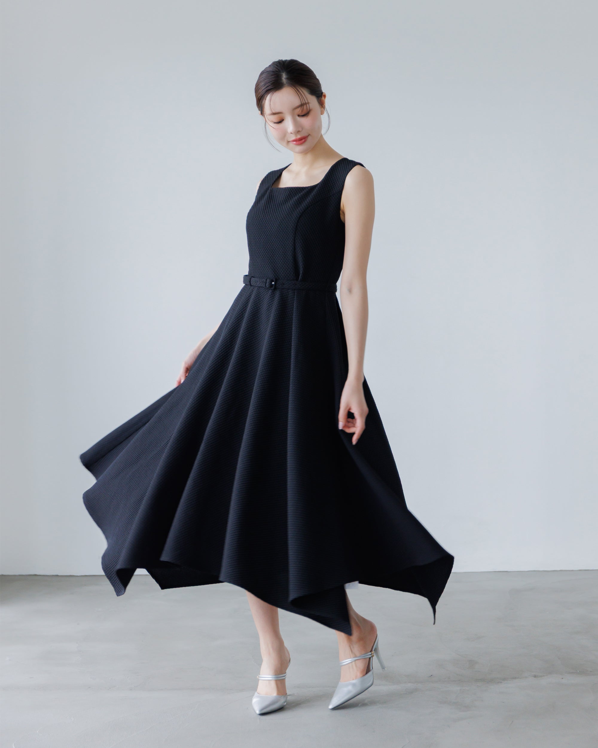 ♥︎ジャガードアシンメトリードレス♥︎ NEW】ノースリーブジャガードアシンメトリーワンピース – La lune