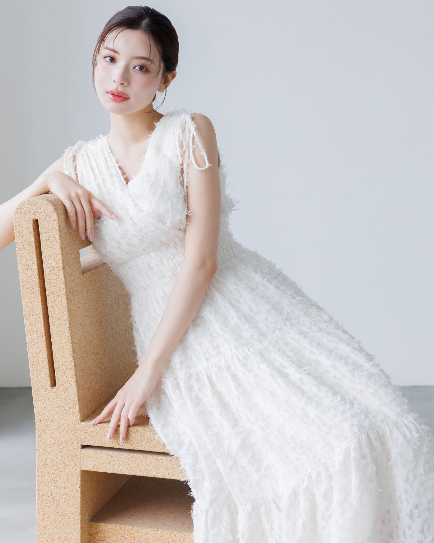 【NEW】ノースリーブフリンジジャガードワンピース