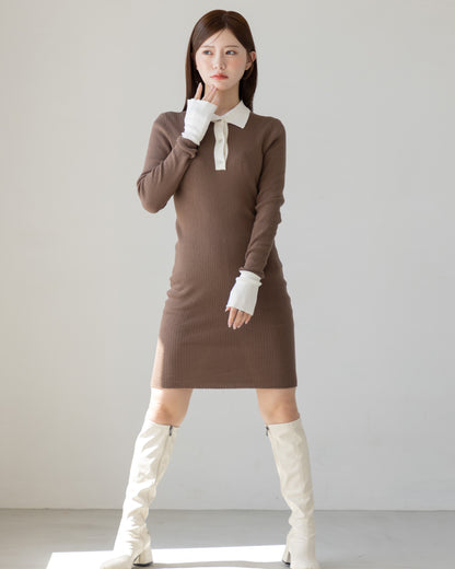 【NEW ARRIVAL】バイカラーニットミニワンピース