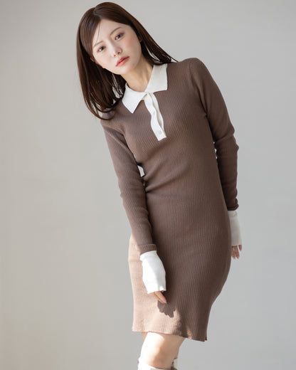 【NEW ARRIVAL】バイカラーニットミニワンピース