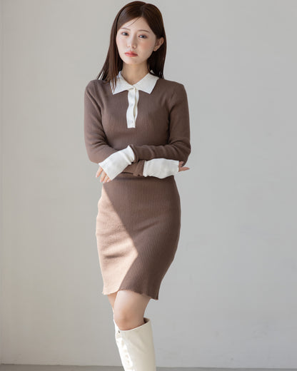 【NEW ARRIVAL】バイカラーニットミニワンピース