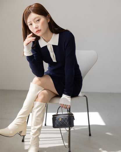 【NEW ARRIVAL】バイカラーニットミニワンピース